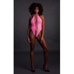 Ouch! Glow Body échancré ouvert à l'entrejambe avec dos nu Rose Fluo